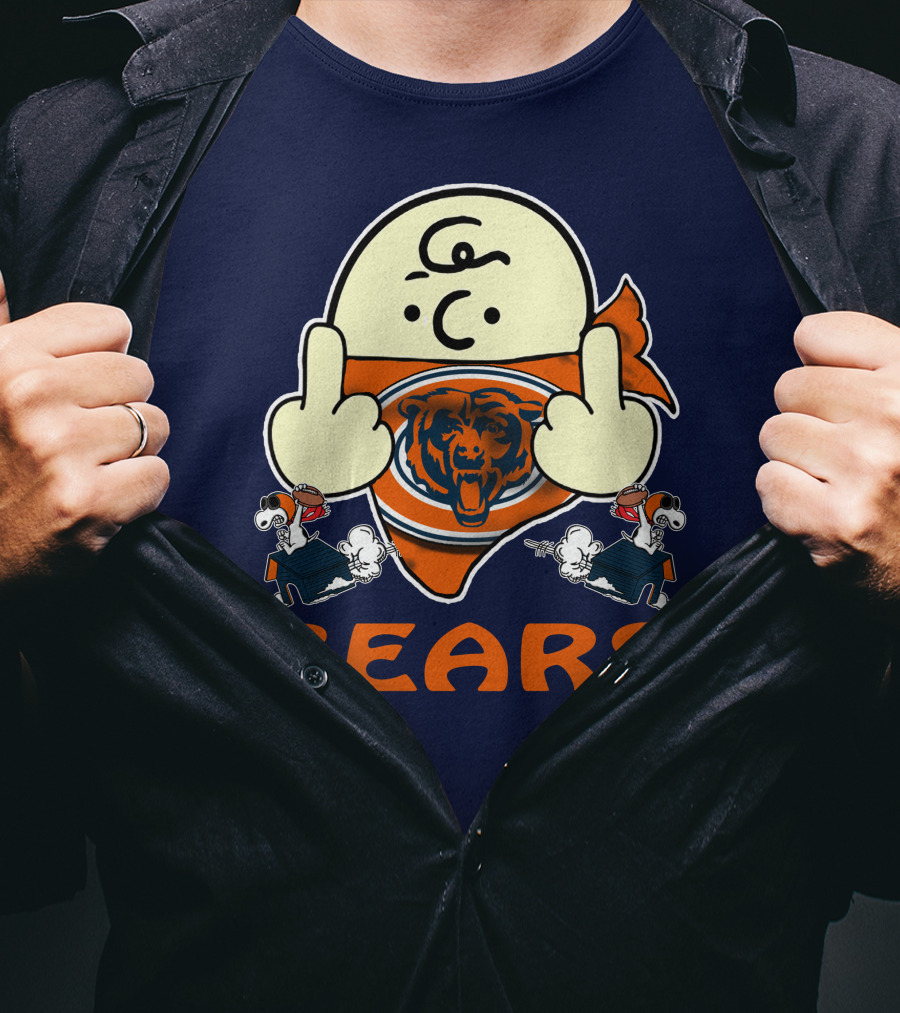 Chicago Bears Middle Finger Cartoon Logo With Orange Text And Vintage Sports Theme T-Shirt
