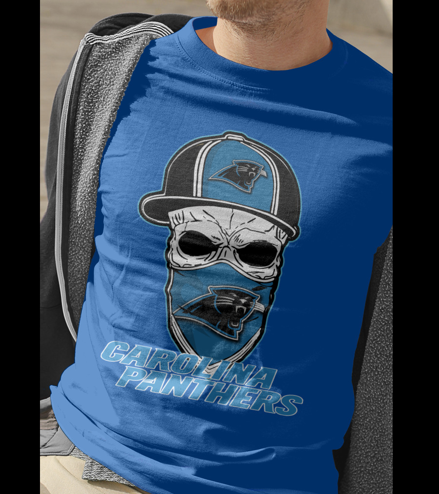 CAROLINA PANTHERS Skull Hat T-Shirt