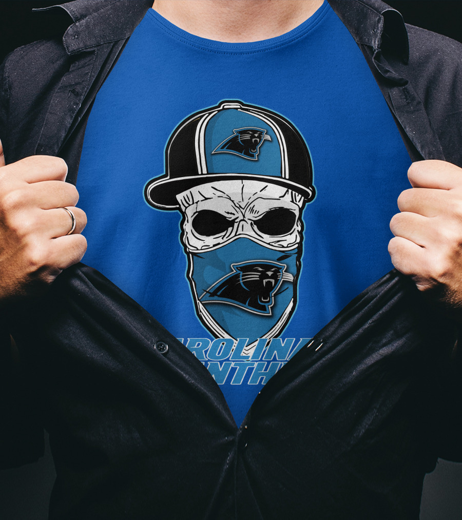 CAROLINA PANTHERS Skull Hat T-Shirt