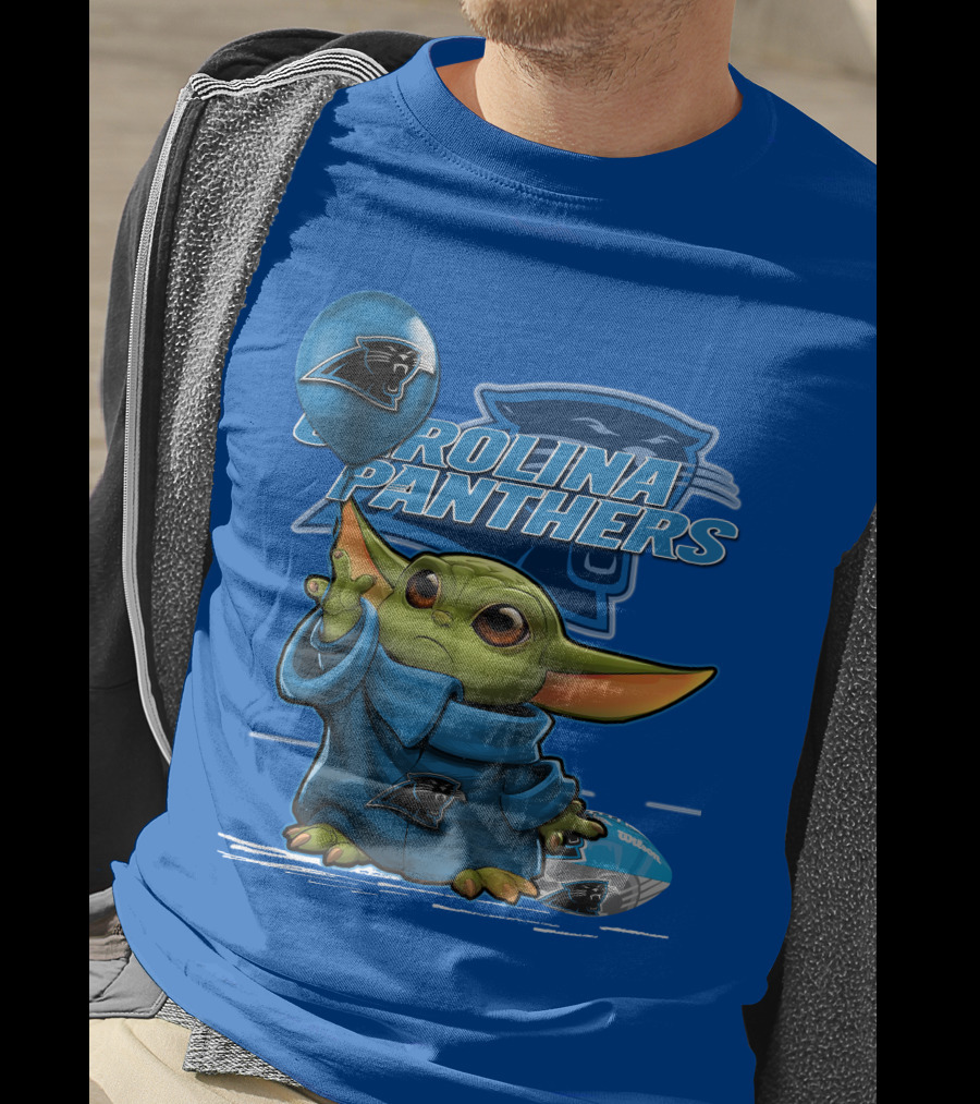 Yoda Carolina Panthers Football Fan With Logo And Baby Jedi T-Shirt