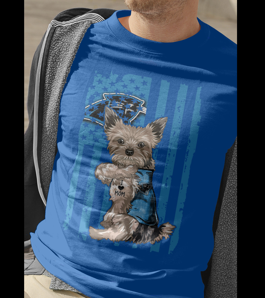 Yorkshire Terrier I Love Mom Carolina Panthers Fan Flag T-Shirt