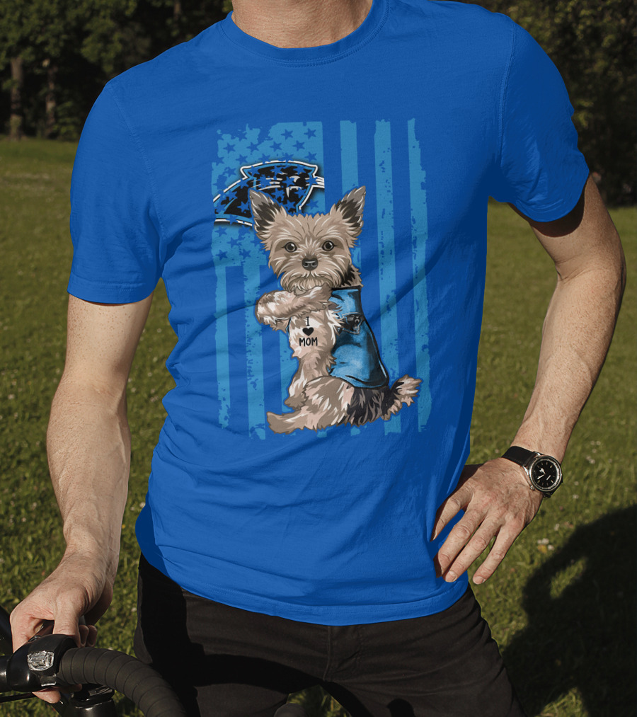 Yorkshire Terrier I Love Mom Carolina Panthers Fan Flag T-Shirt