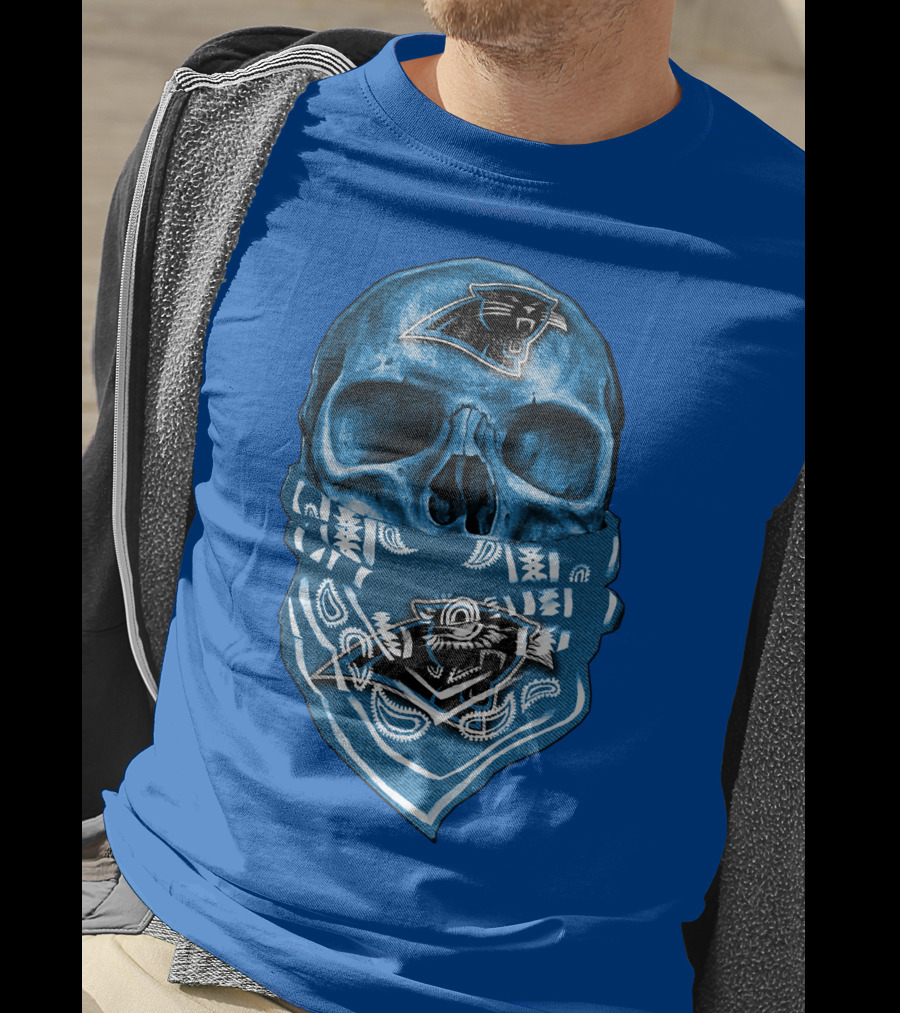 Carolina Panthers Skull Bandana Blue T-Shirt