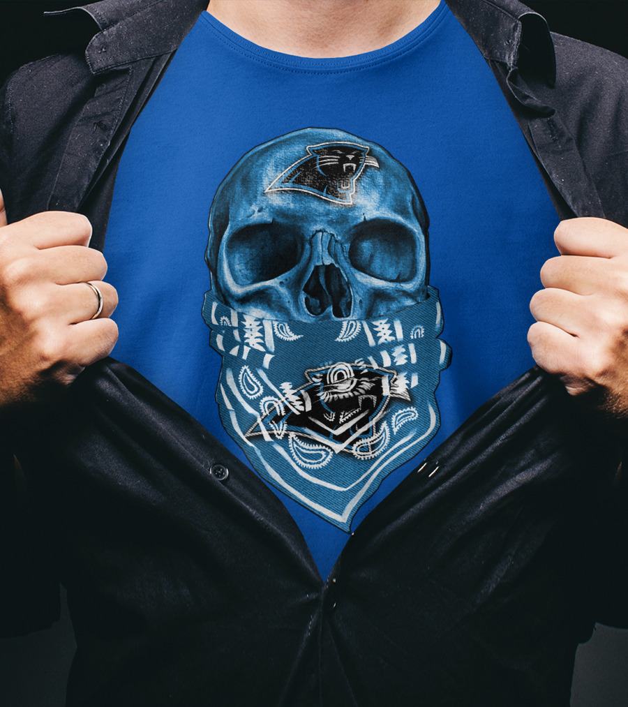 Carolina Panthers Skull Bandana Blue T-Shirt