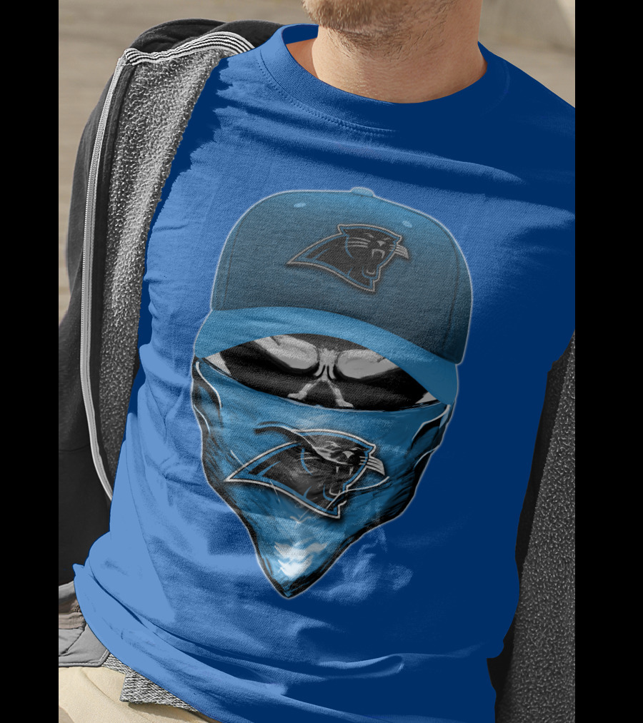 Carolina Panthers Skull With Hat And Bandana T-Shirt