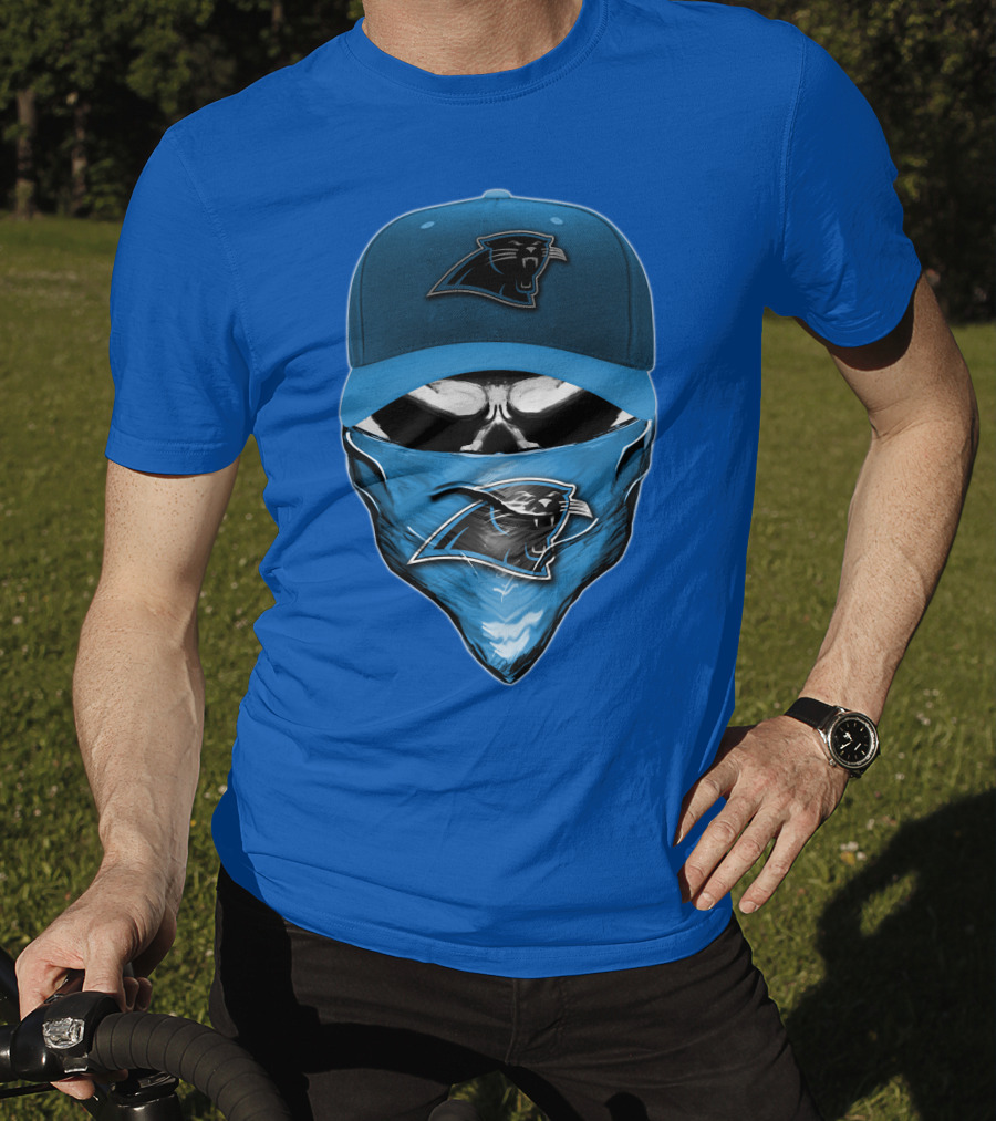 Carolina Panthers Skull With Hat And Bandana T-Shirt