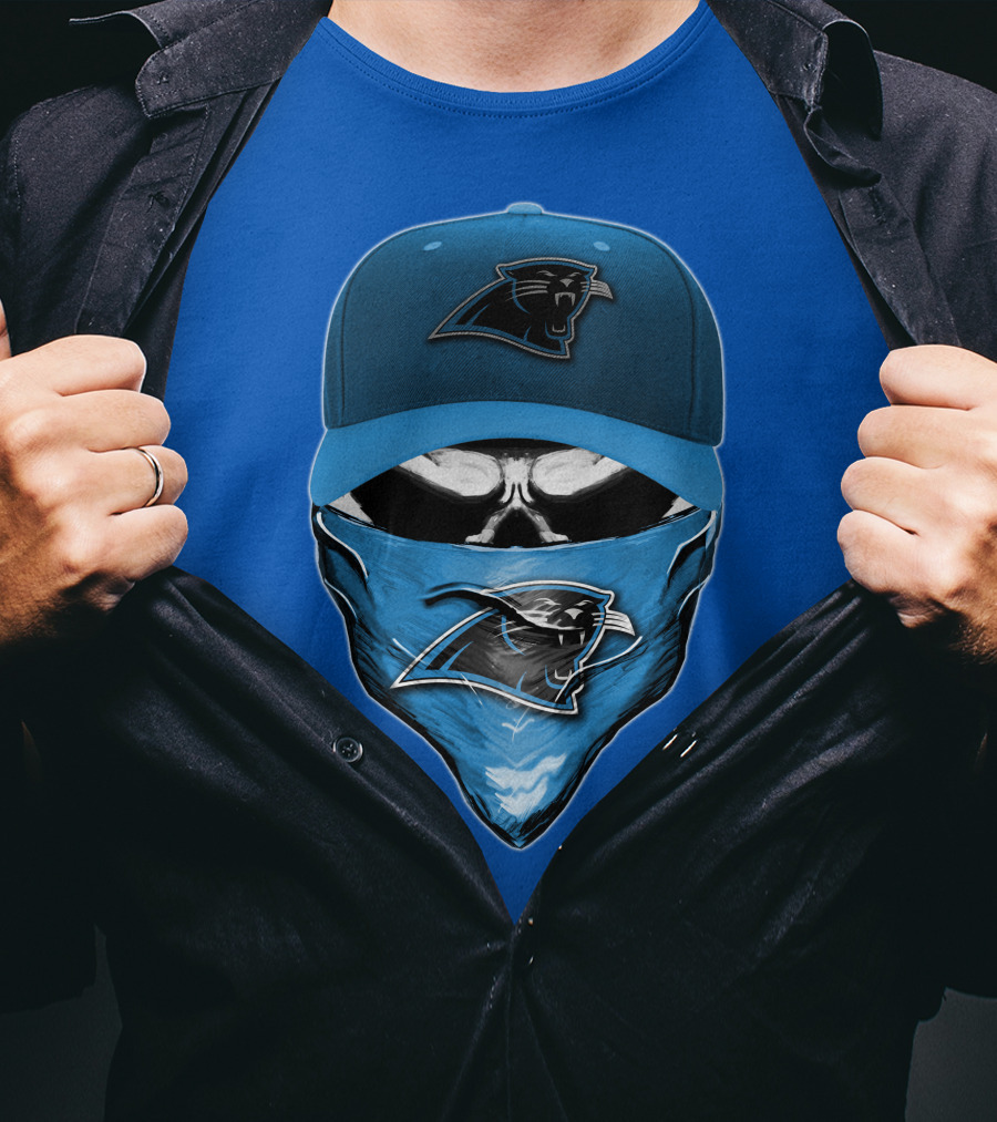 Carolina Panthers Skull With Hat And Bandana T-Shirt