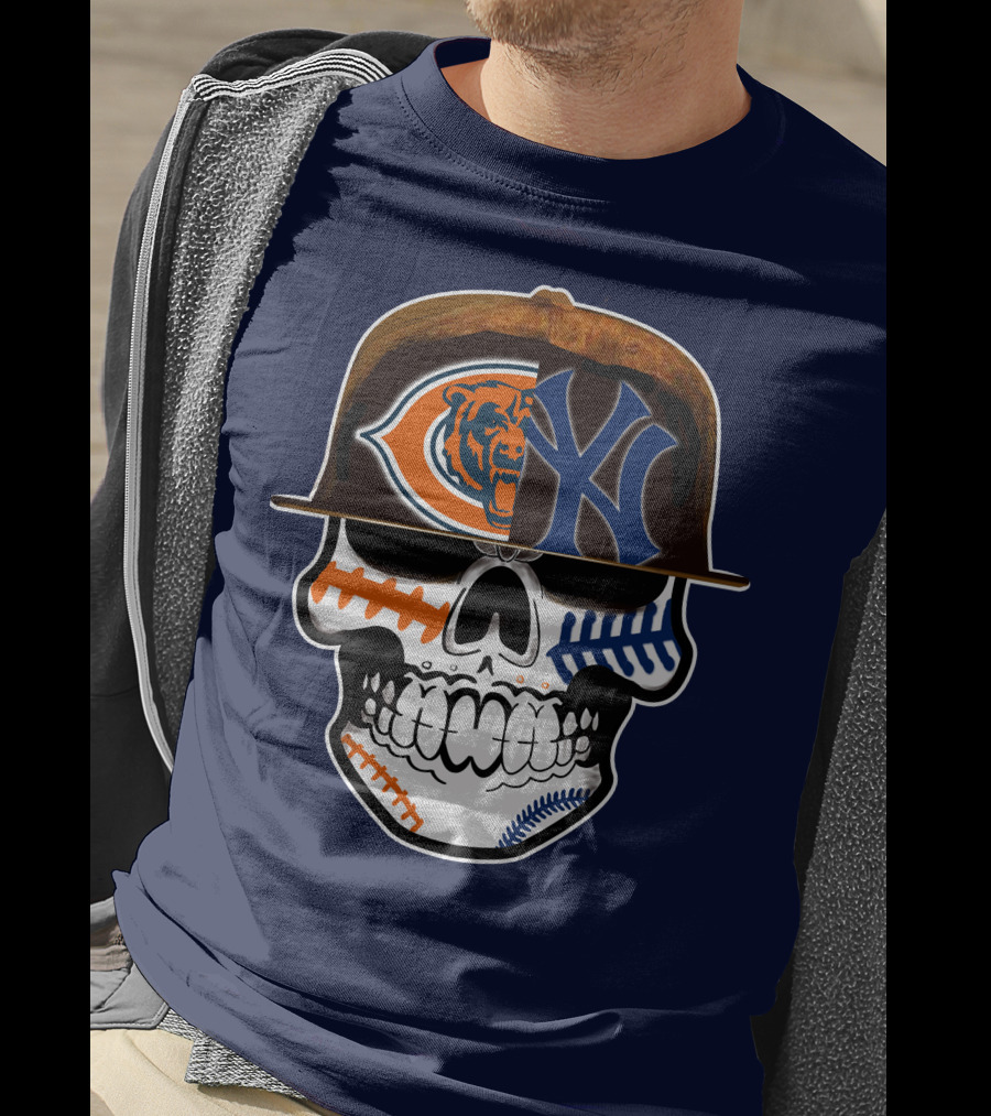 Chicago Bears Yankees Skull Football Baseball Fusion T-Shirt