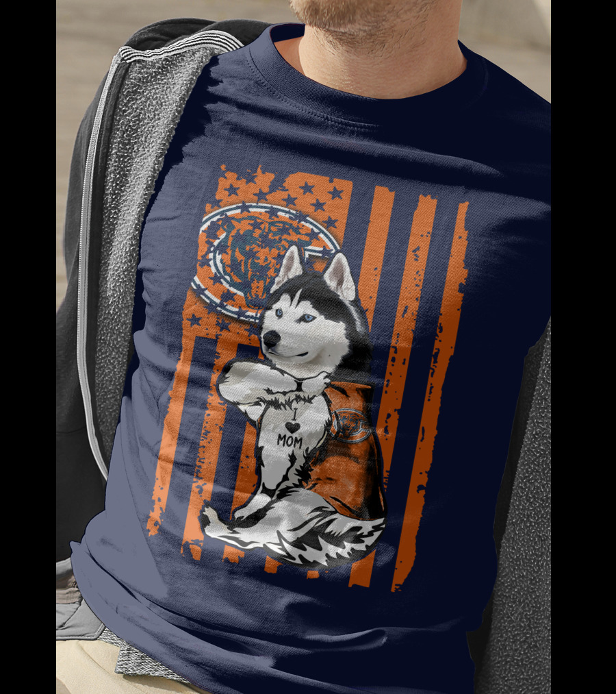 Siberian Husky Chicago Bears I Love Mom Flag T-Shirt