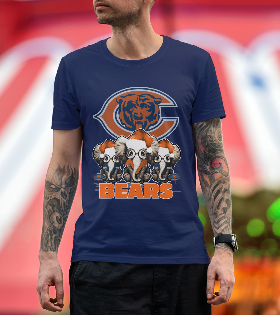 Chicago Bears Christmas Elephants Football T-Shirt