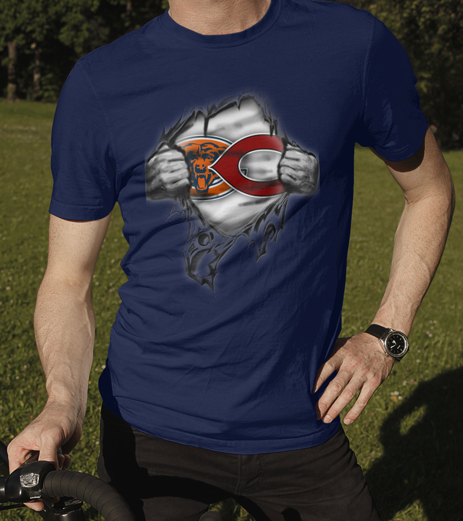 Chicago Bears Crossover With Logo And Bear Head T-Shirt