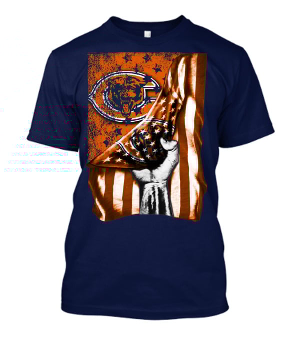 Hand Lifting American Flag Over CHICAGO BEARS T-Shirt