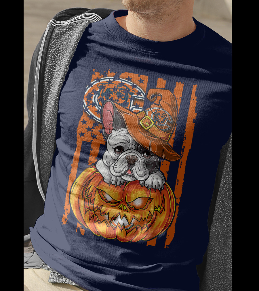 Hlw Bulldog Chicago Bears Halloween Pumpkin Dog T-Shirt