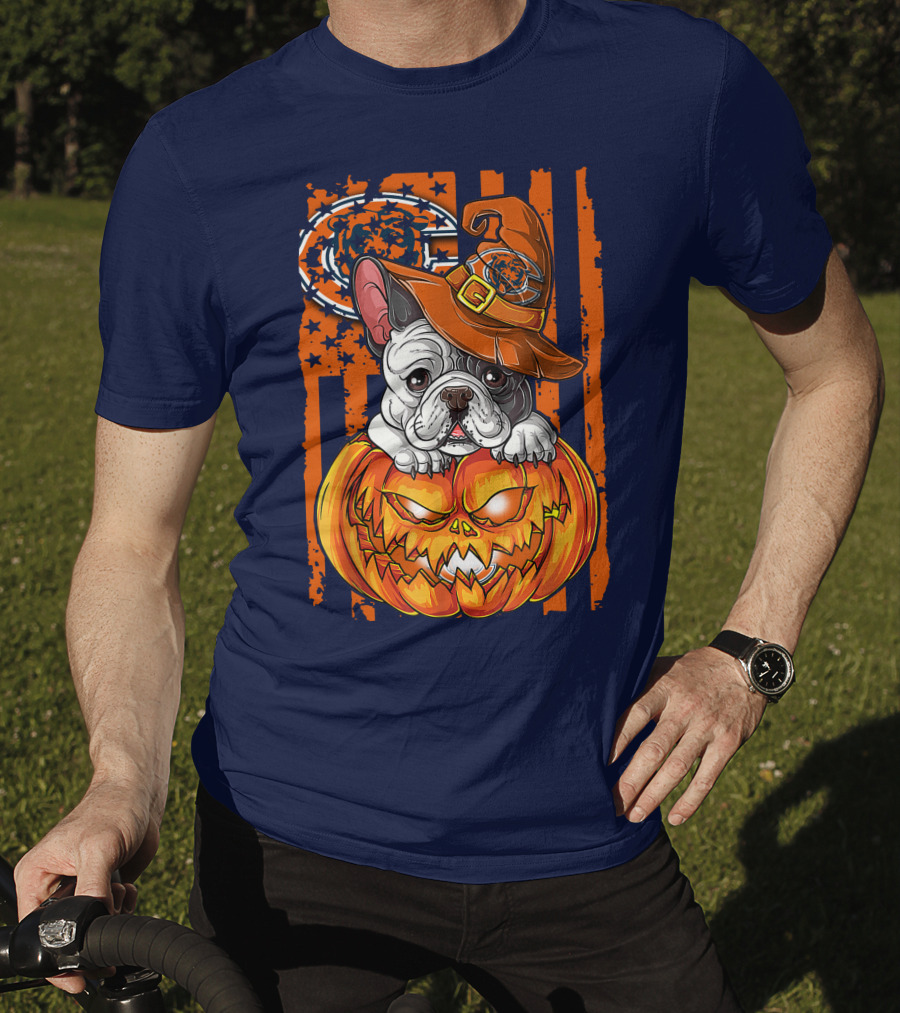 Hlw Bulldog Chicago Bears Halloween Pumpkin Dog T-Shirt