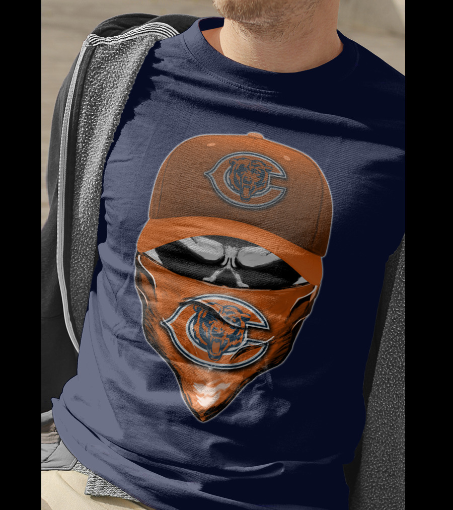 Chicago Bears Skull V6 Face Mask And Cap T-Shirt