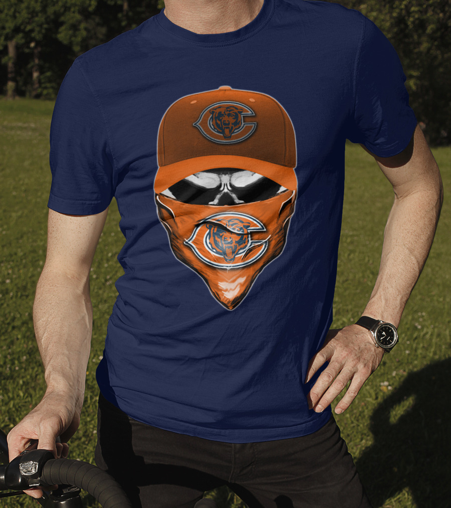 Chicago Bears Skull V6 Face Mask And Cap T-Shirt