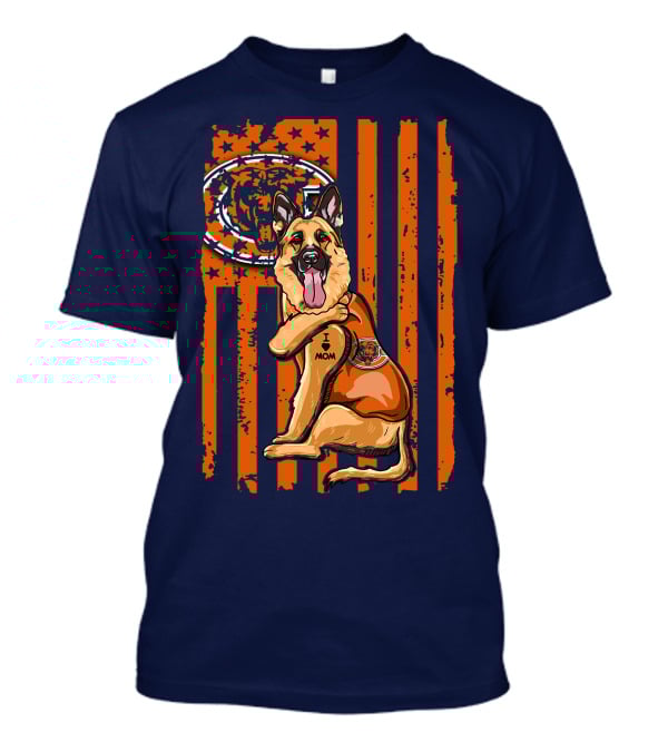 German Shepherd I Mom Chicago Bears American Flag Fan T-Shirt