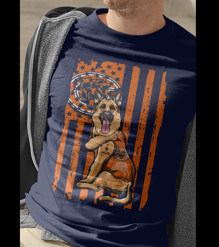 German Shepherd I Mom Chicago Bears American Flag Fan T-Shirt