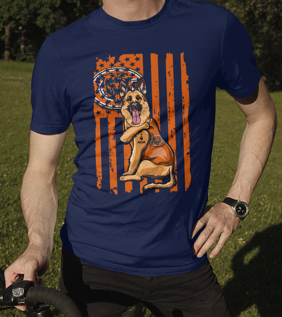German Shepherd I Mom Chicago Bears American Flag Fan T-Shirt