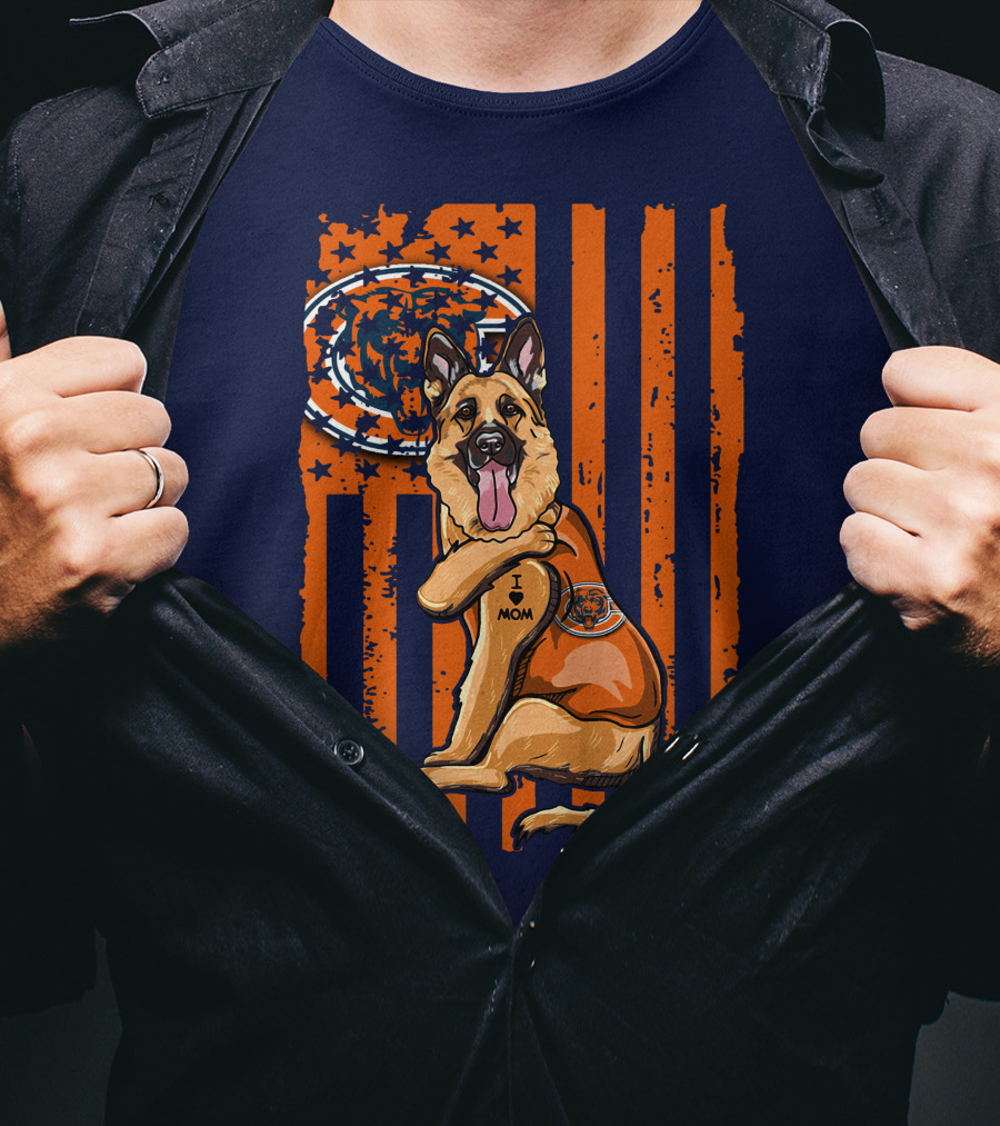 German Shepherd I Mom Chicago Bears American Flag Fan T-Shirt