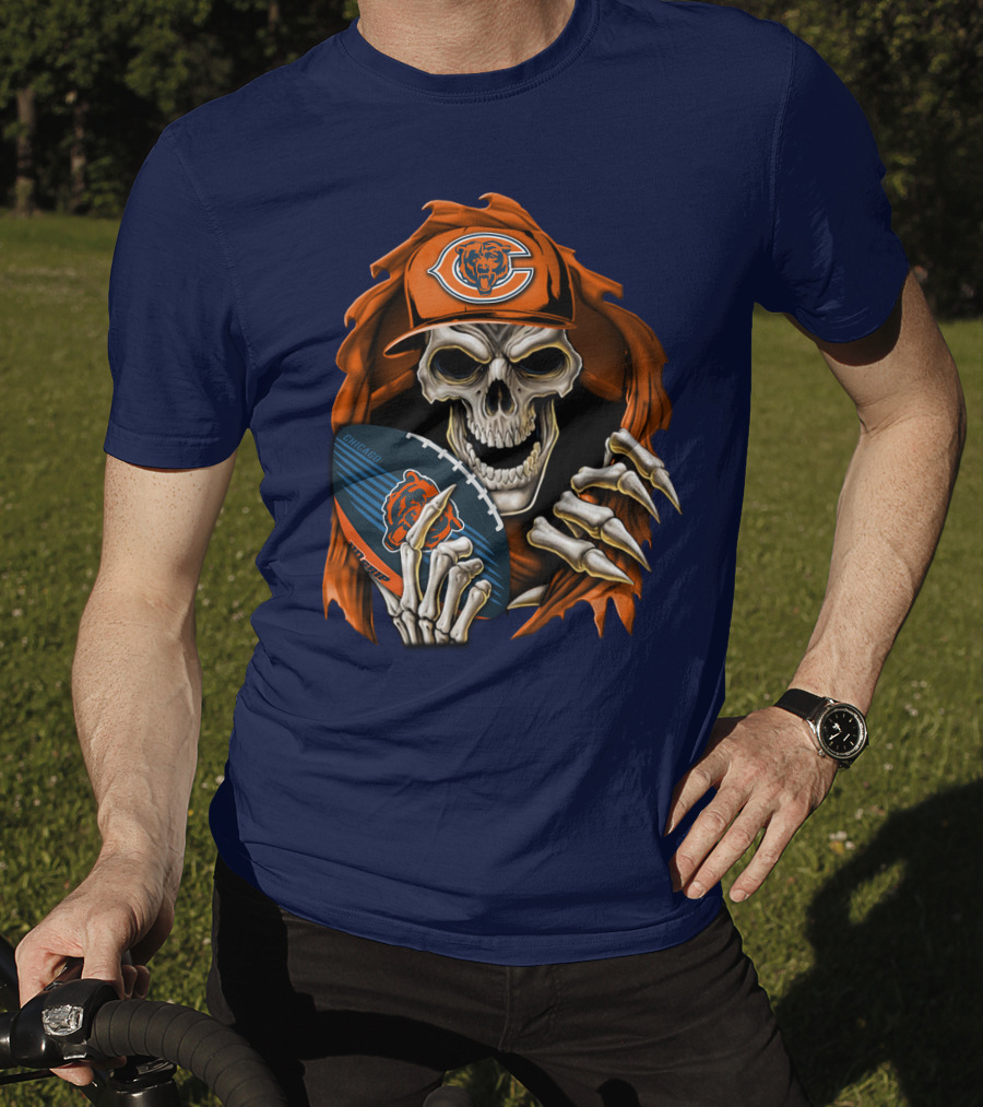 Chicago Bears Skullbong Skeleton Football Fan T-Shirt