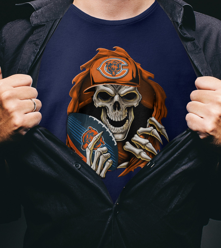 Chicago Bears Skullbong Skeleton Football Fan T-Shirt