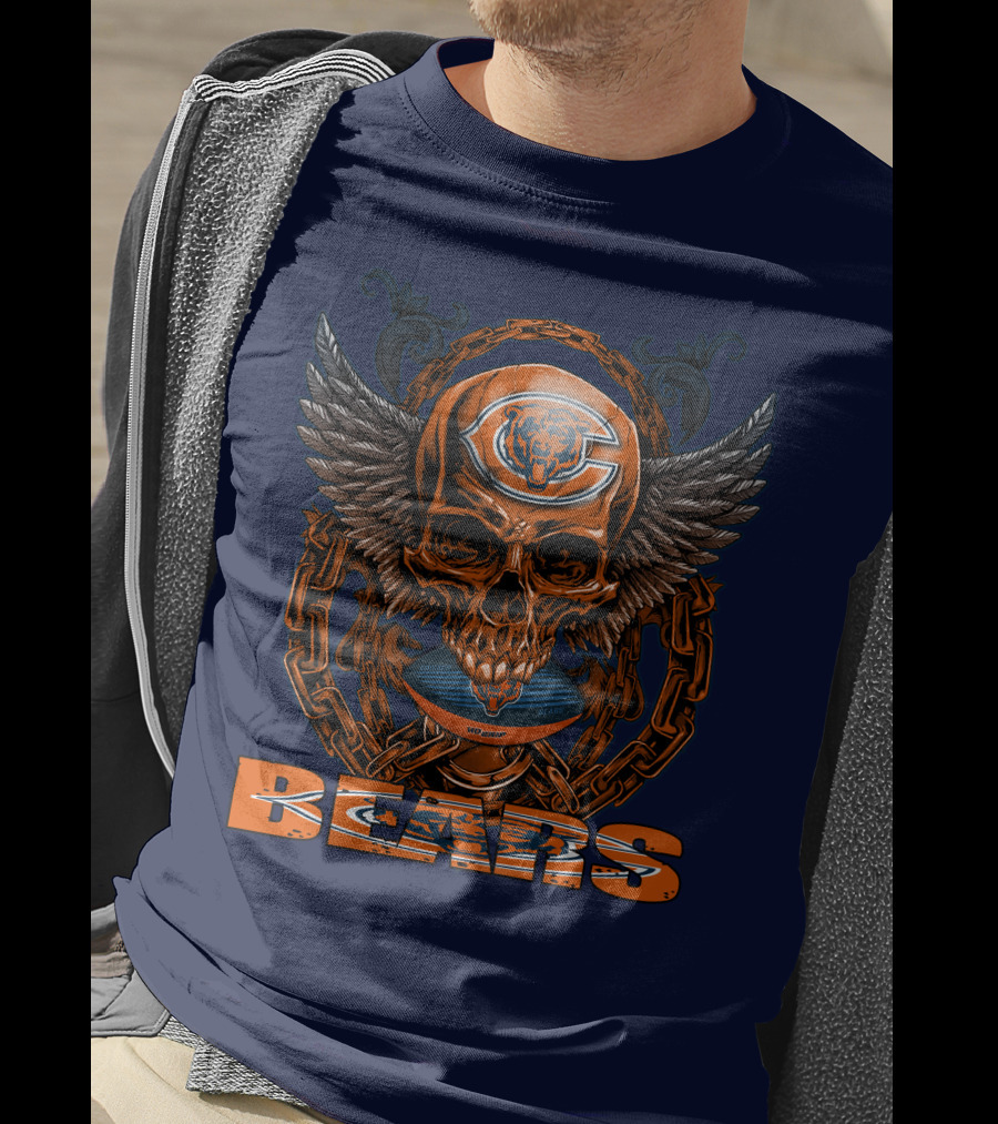Chicago Bears Skull With Wings And Chains T-Shirt
