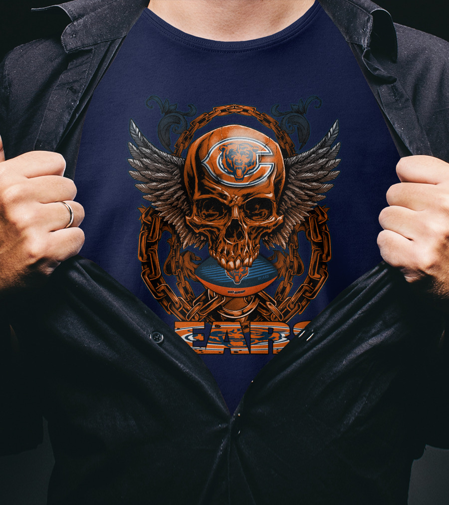 Chicago Bears Skull With Wings And Chains T-Shirt