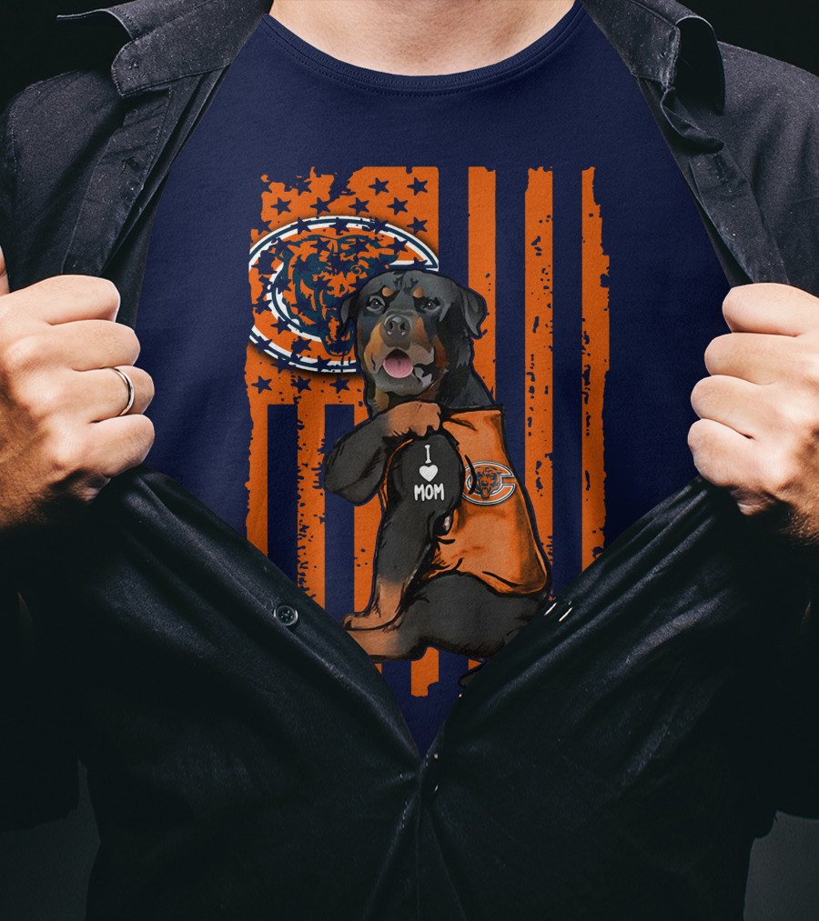 Rottweiler CHICAGO BEARS I Love Mom American Flag T-Shirt