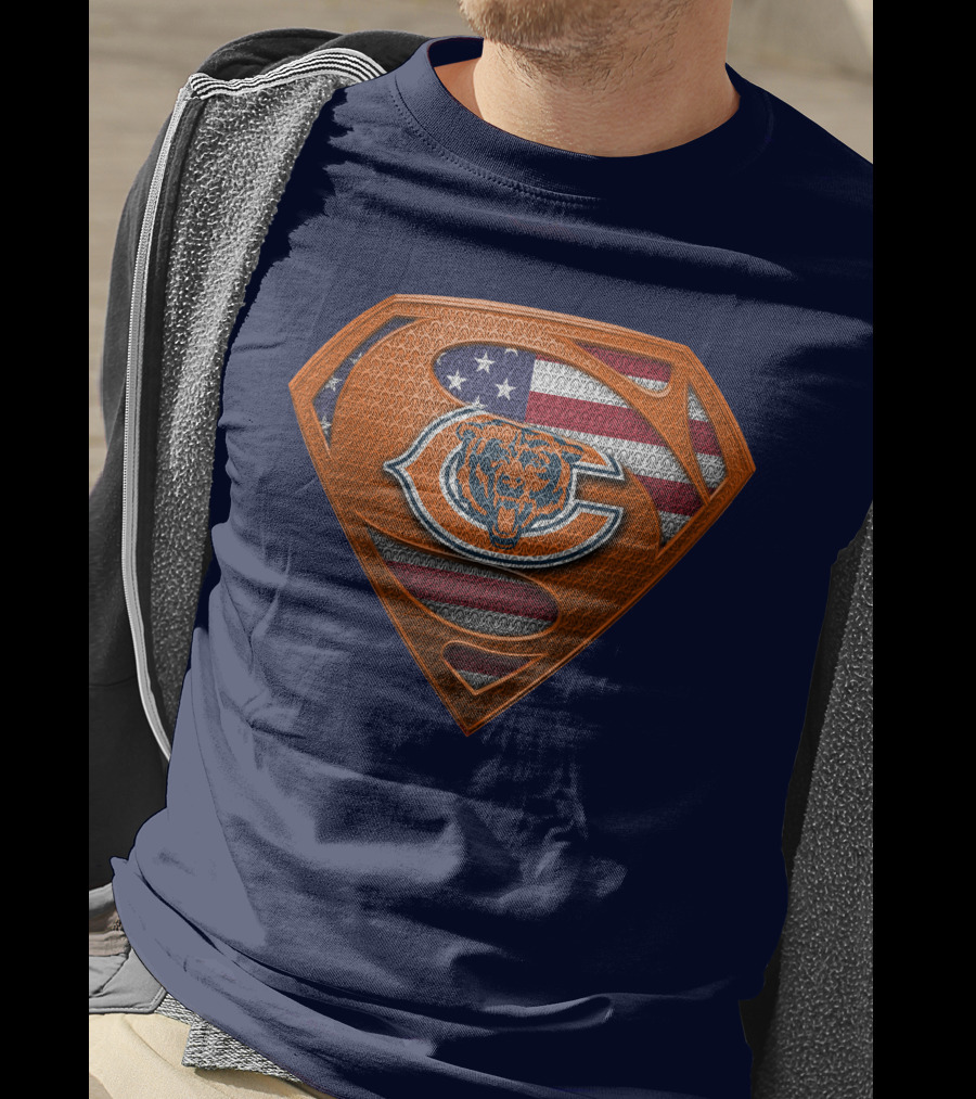 SPM CHICAGO BEARS Superhero Shield American Flag T-Shirt