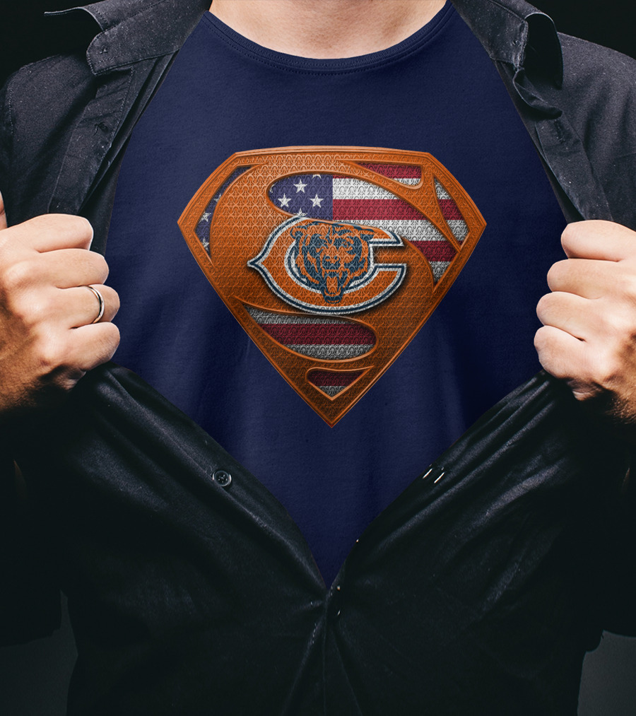 SPM CHICAGO BEARS Superhero Shield American Flag T-Shirt