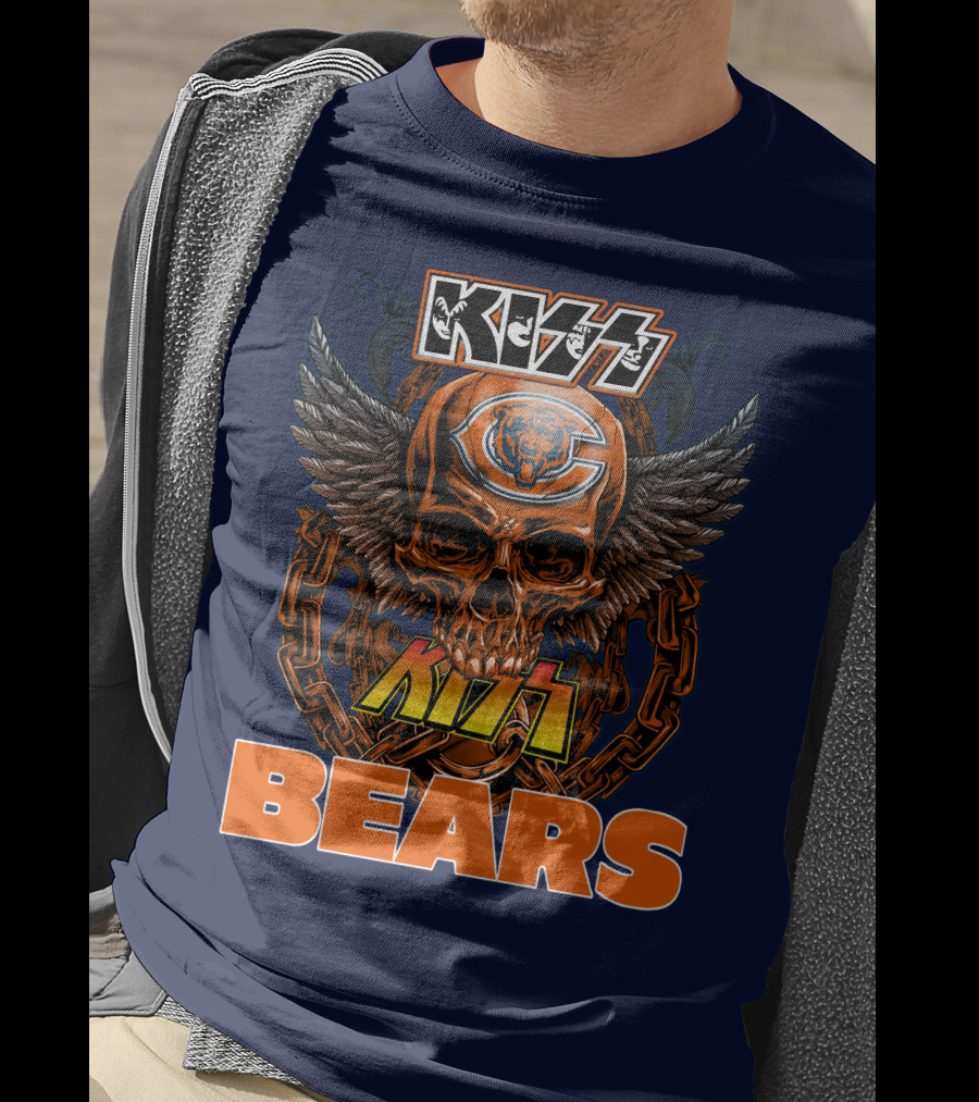 Kiss Chicago Bears Skull Logo Wings Chains T-Shirt