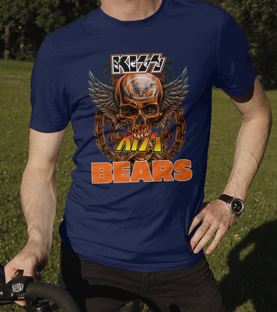 Kiss Chicago Bears Skull Logo Wings Chains T-Shirt