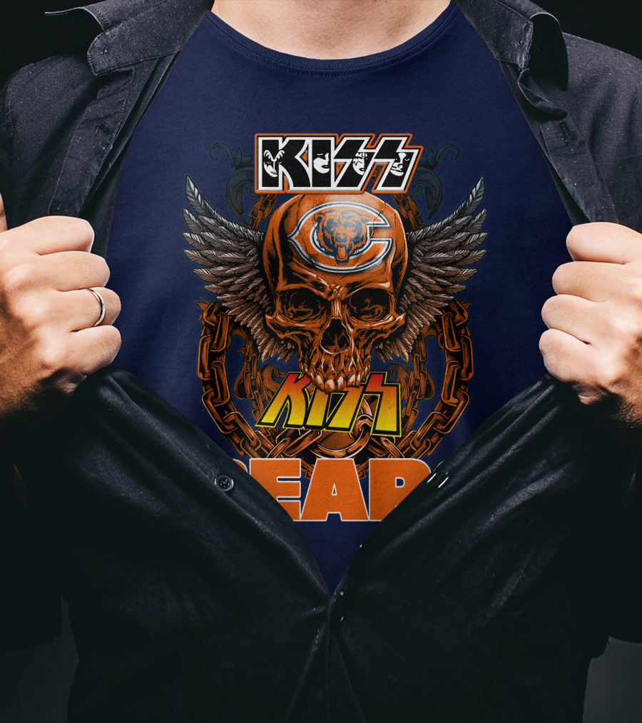 Kiss Chicago Bears Skull Logo Wings Chains T-Shirt