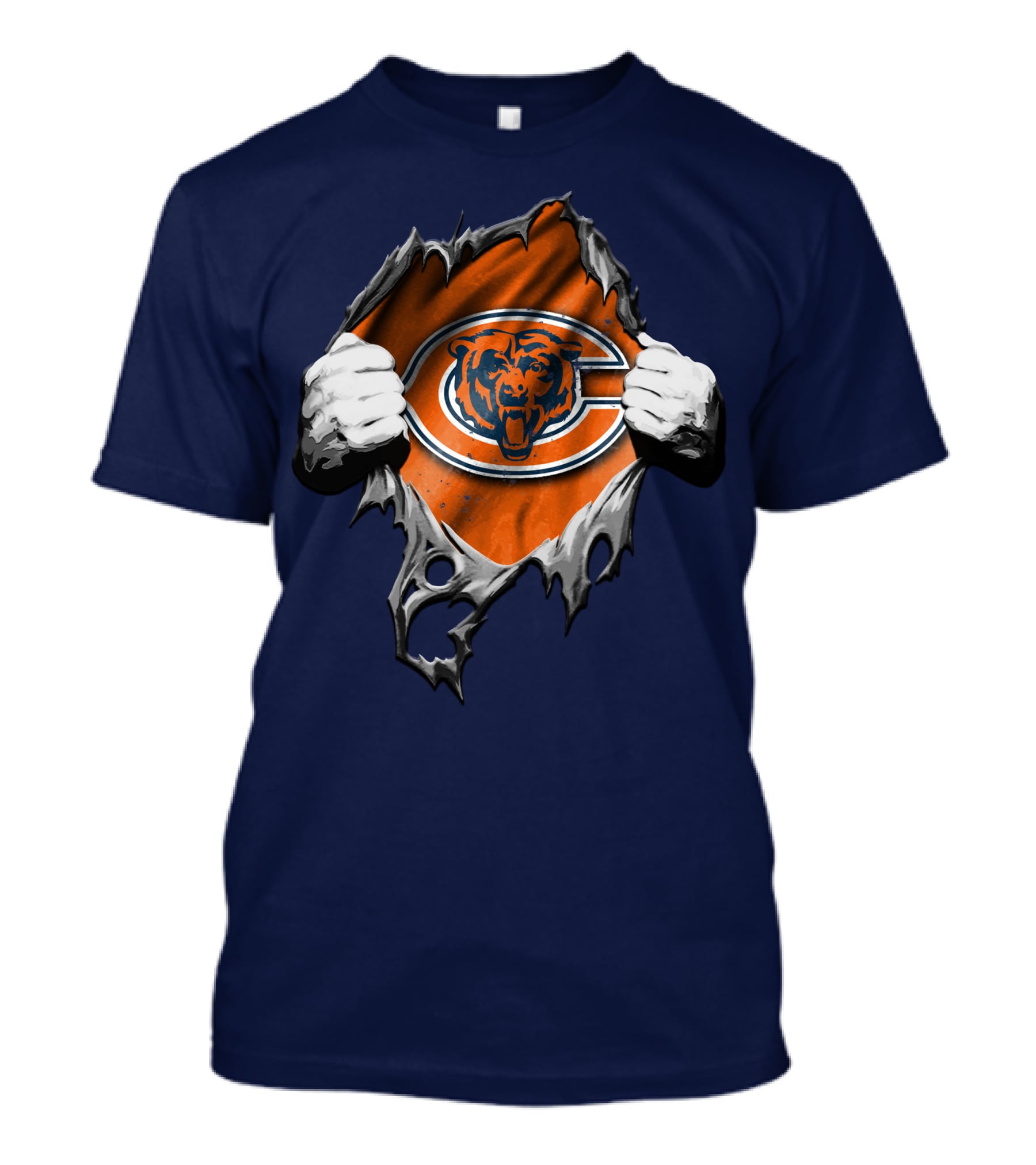 Torn Chicago Bears Emblem Revealed Through Ripped Fabric T-Shirt