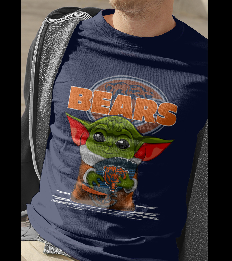 Yoda Holding Football With Chicago Bears T-Shirt
