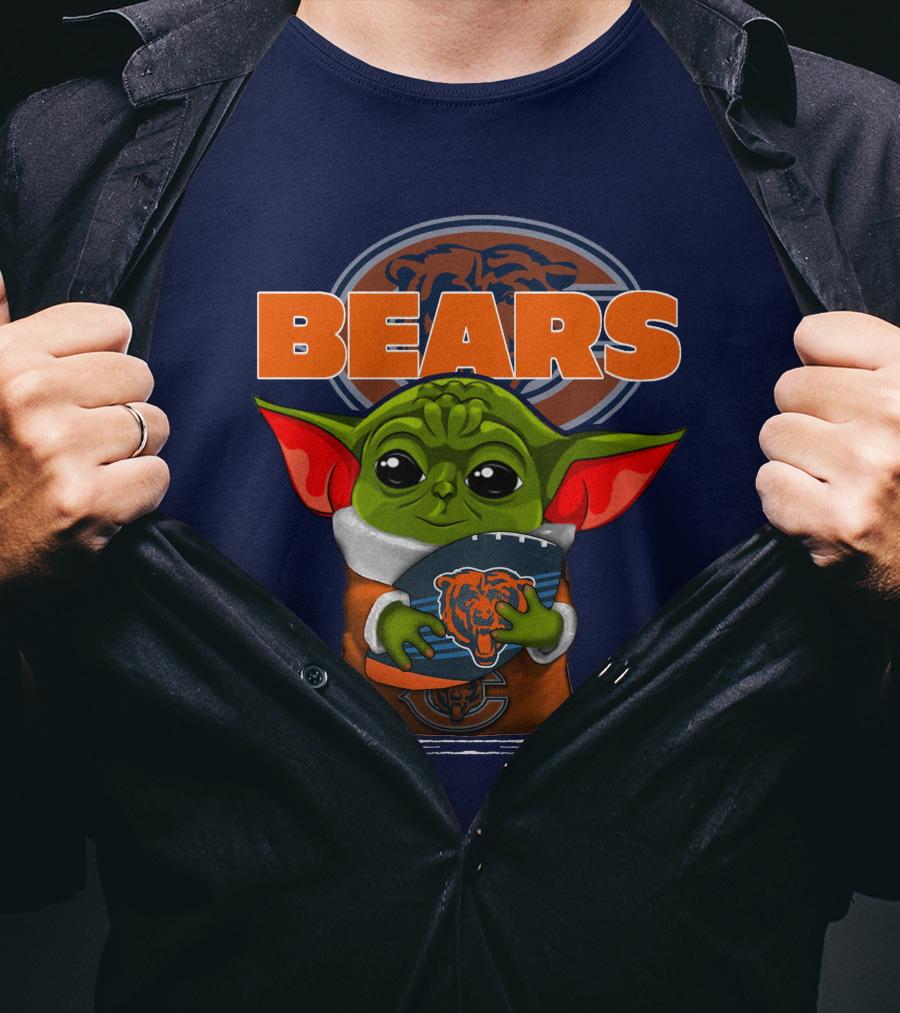 Yoda Holding Football With Chicago Bears T-Shirt