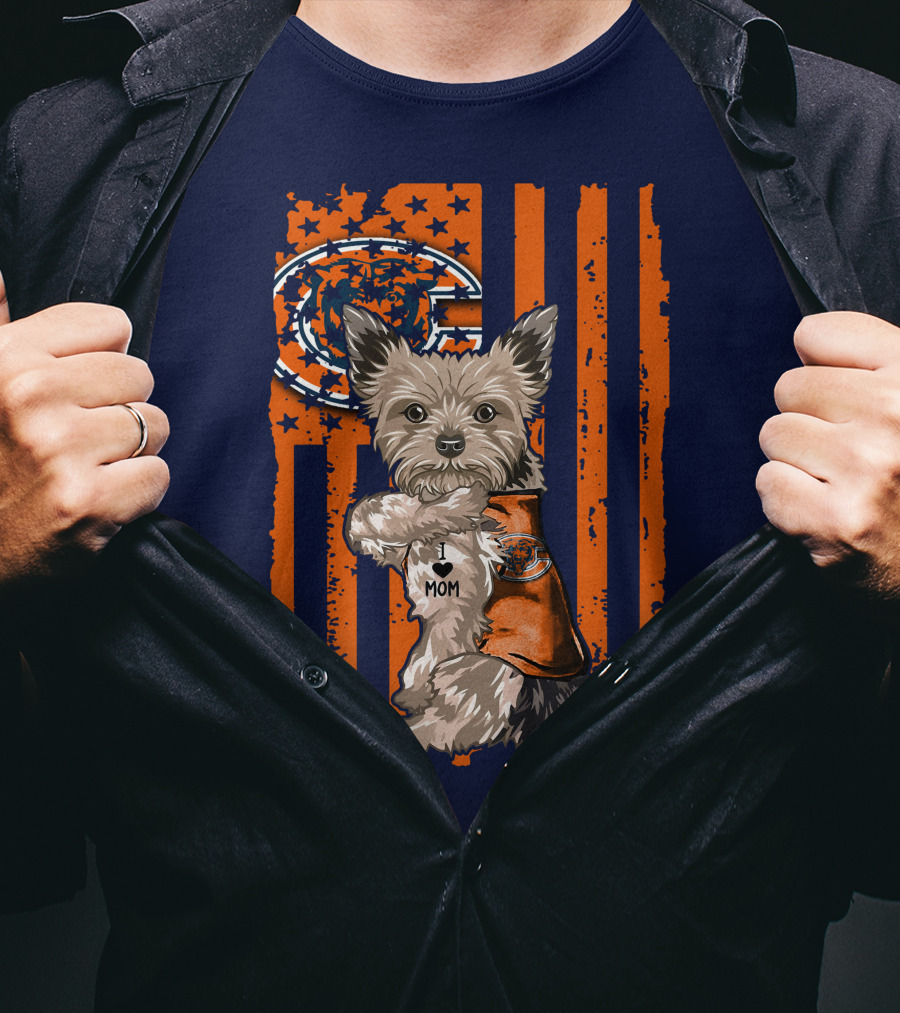Yorkshire Terrier I Love Mom CHICAGO BEARS T-Shirt