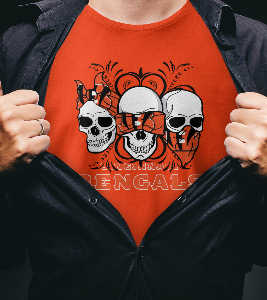 Cincinnati Bengals 3 Skull Motif T-Shirt