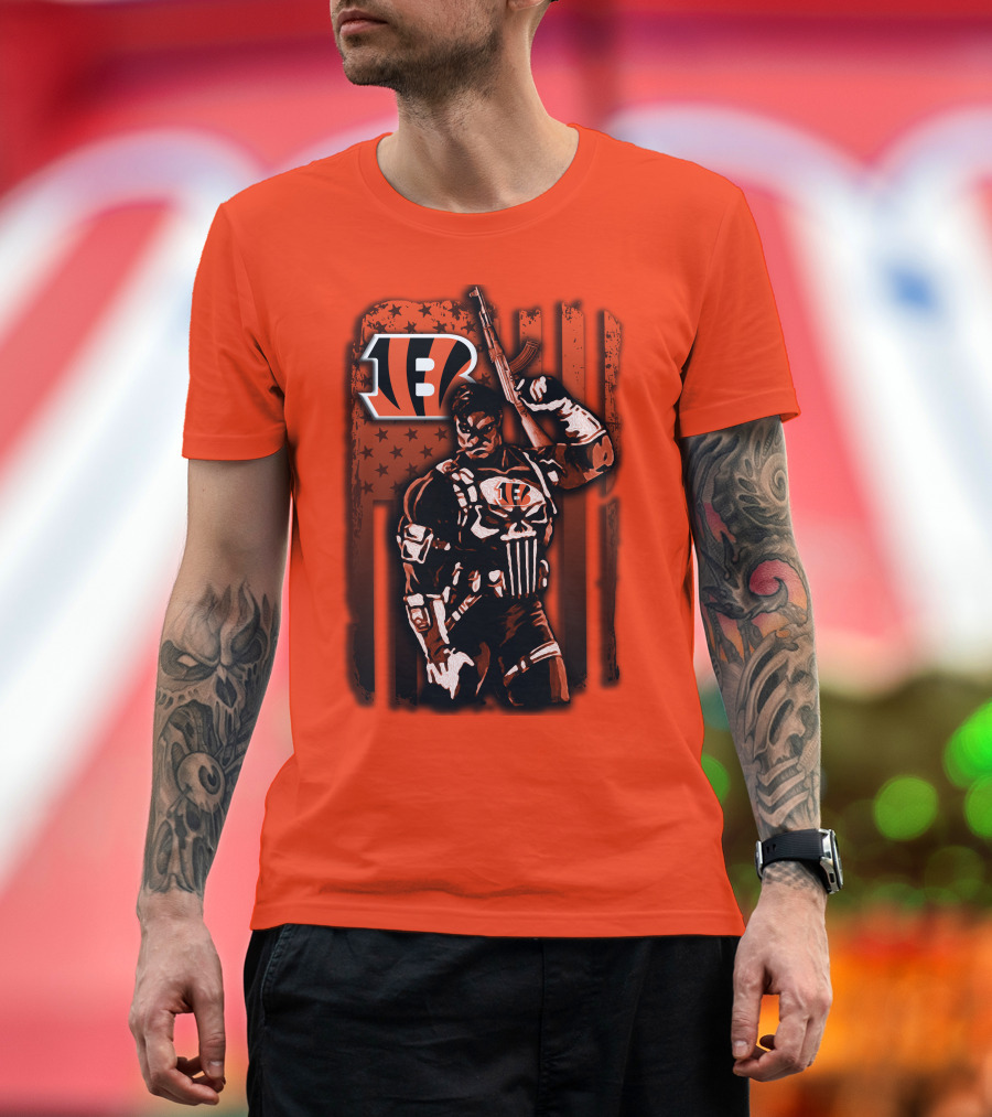 Cincinnati Bengals Punisher American Flag Retro Style T-Shirt