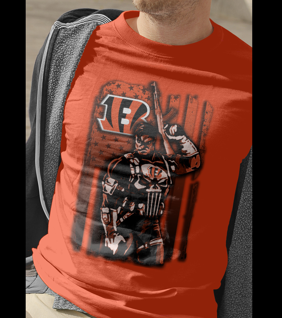 Cincinnati Bengals Punisher American Flag Retro Style T-Shirt