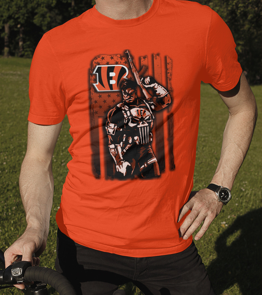 Cincinnati Bengals Punisher American Flag Retro Style T-Shirt