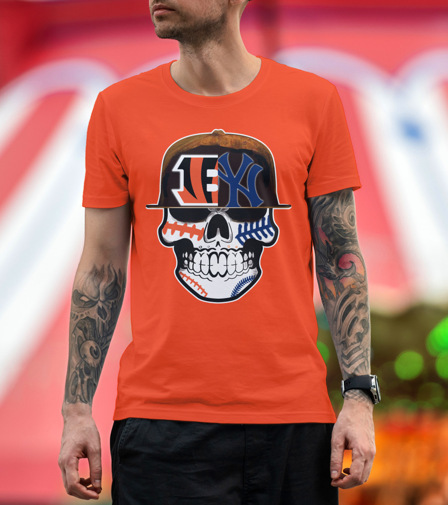 Cincinnati Bengals Yankees Skull Sports Fusion T-Shirt