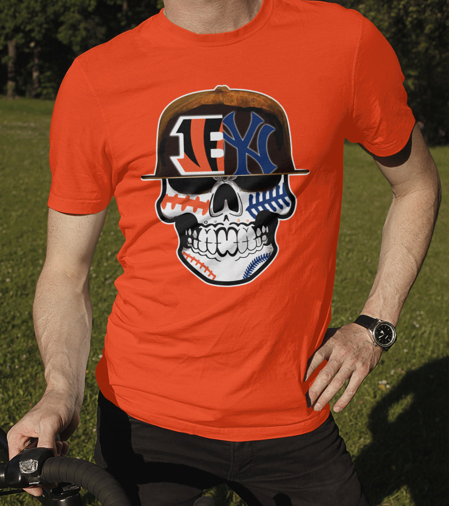 Cincinnati Bengals Yankees Skull Sports Fusion T-Shirt