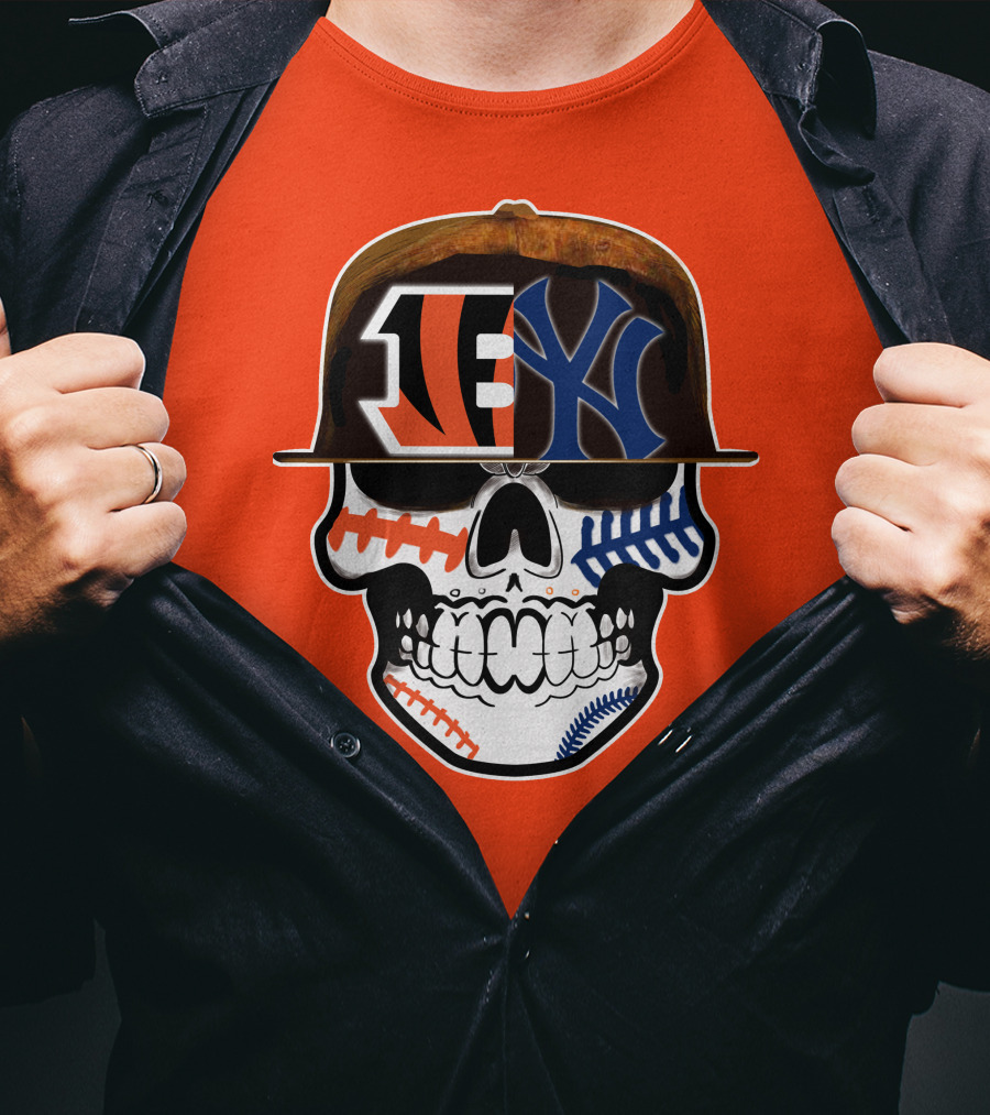 Cincinnati Bengals Yankees Skull Sports Fusion T-Shirt