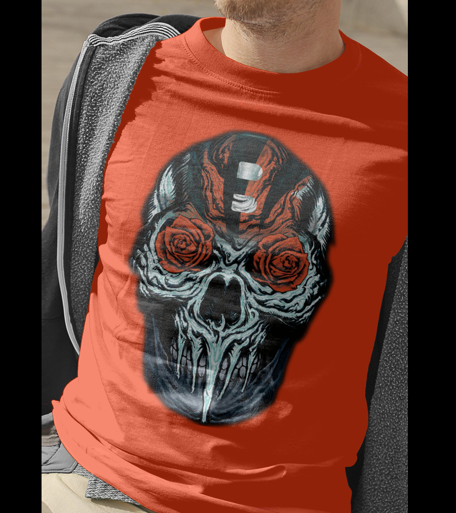 Cincinnati Bengals 34 Skull Helmet With Roses T-Shirt