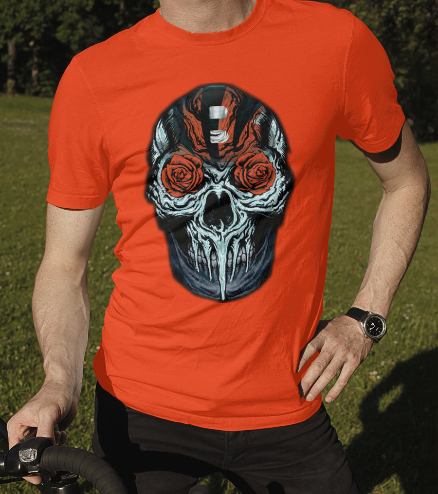 Cincinnati Bengals 34 Skull Helmet With Roses T-Shirt