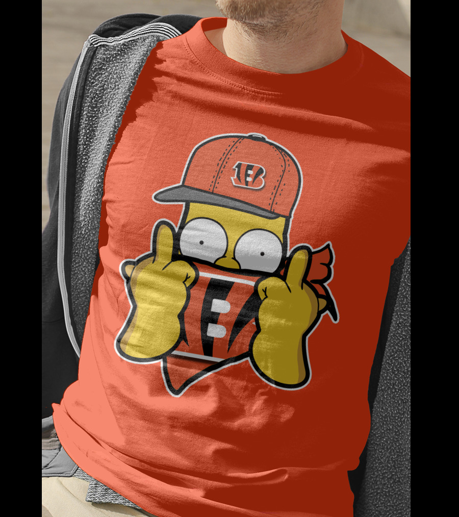 Cincinnati Bengals Fan Cartoon Character With Logo Cap And Scarf T-Shirt