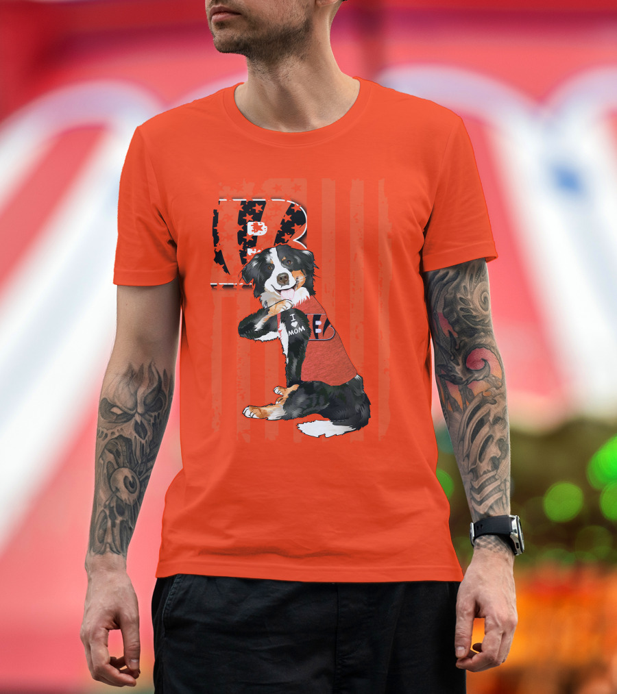 Border Collie I Love Mom Cincinnati Bengals B Retro American Flag T-Shirt