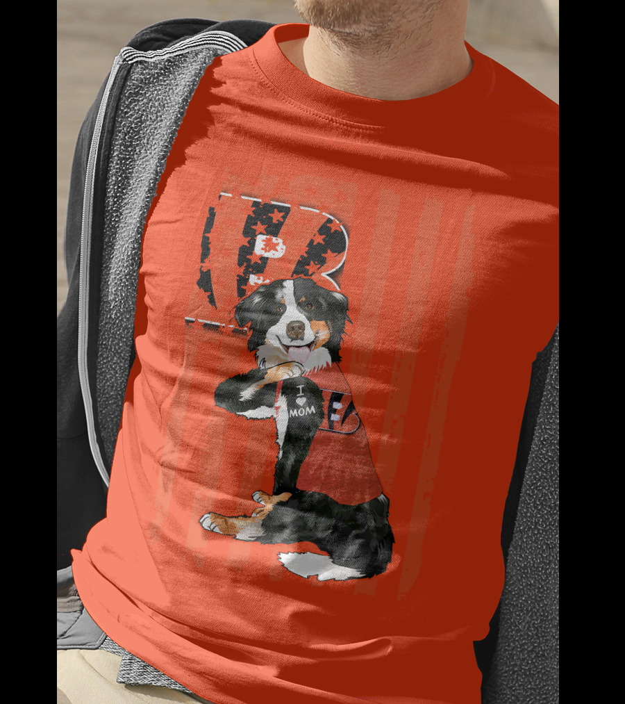 Border Collie I Love Mom Cincinnati Bengals B Retro American Flag T-Shirt